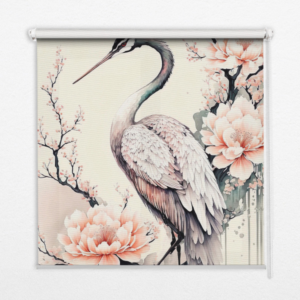 Store occultant fenetre avec motif héron dans les fleurs