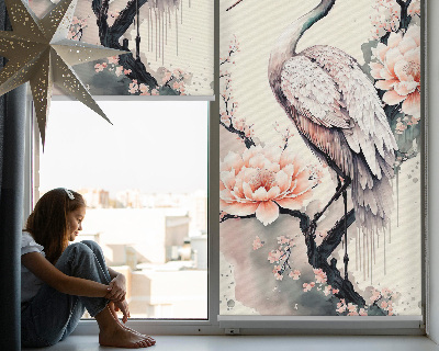 Store occultant fenetre avec motif héron dans les fleurs