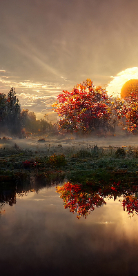 Store enrouleur occultant coucher de soleil derrière les arbres