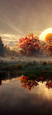 Store enrouleur occultant coucher de soleil derrière les arbres