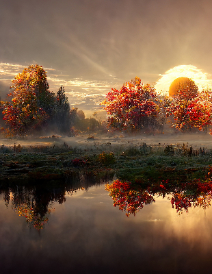 Store enrouleur occultant coucher de soleil derrière les arbres