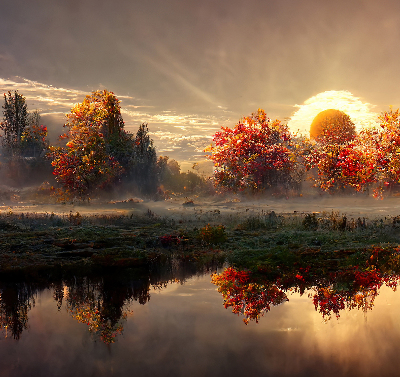 Store enrouleur occultant coucher de soleil derrière les arbres