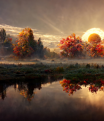 Store enrouleur occultant coucher de soleil derrière les arbres