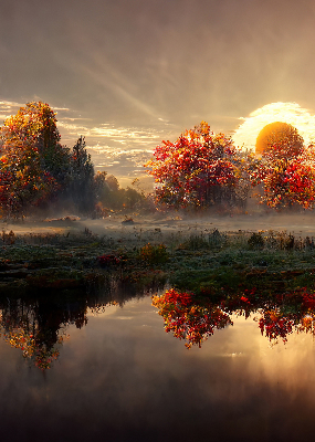 Store enrouleur occultant coucher de soleil derrière les arbres