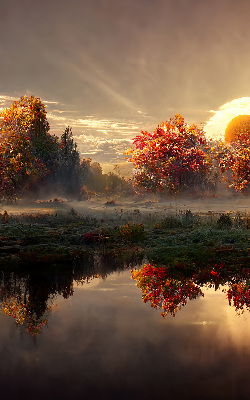 Store enrouleur occultant coucher de soleil derrière les arbres