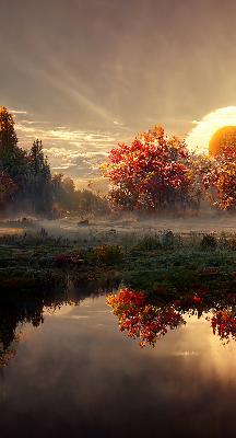 Store enrouleur occultant coucher de soleil derrière les arbres