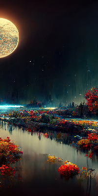 Store occultant fenêtre rivière au clair de lune
