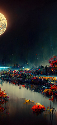 Store occultant fenêtre rivière au clair de lune