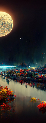 Store occultant fenêtre rivière au clair de lune