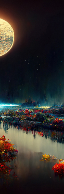 Store occultant fenêtre rivière au clair de lune