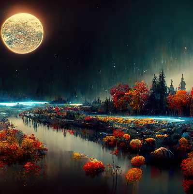 Store occultant fenêtre rivière au clair de lune