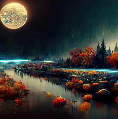 Store occultant fenêtre rivière au clair de lune