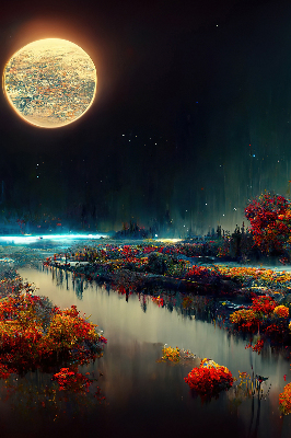 Store occultant fenêtre rivière au clair de lune