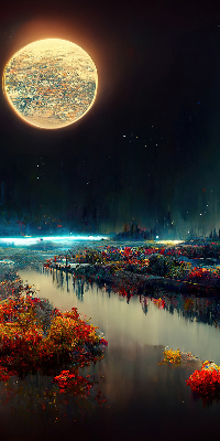 Store occultant fenêtre rivière au clair de lune
