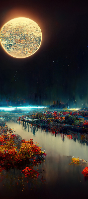 Store occultant fenêtre rivière au clair de lune