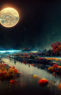 Store occultant fenêtre rivière au clair de lune