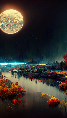 Store occultant fenêtre rivière au clair de lune
