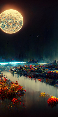 Store occultant fenêtre rivière au clair de lune