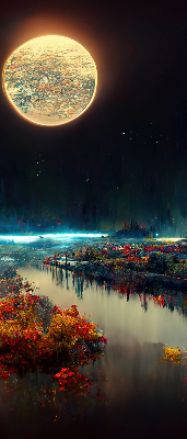 Store occultant fenêtre rivière au clair de lune