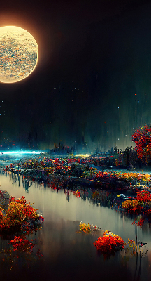 Store occultant fenêtre rivière au clair de lune