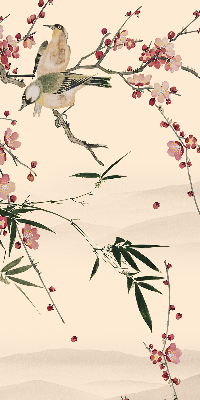 Store enrouleur occultant à fleurs de cerisier et oiseaux