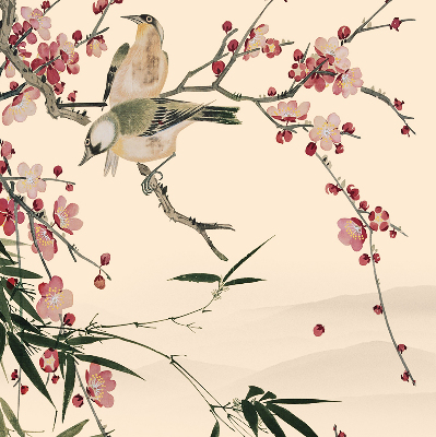 Store enrouleur occultant à fleurs de cerisier et oiseaux