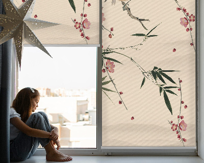 Store enrouleur occultant à fleurs de cerisier et oiseaux