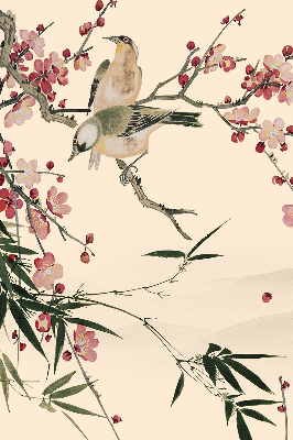 Store enrouleur occultant à fleurs de cerisier et oiseaux