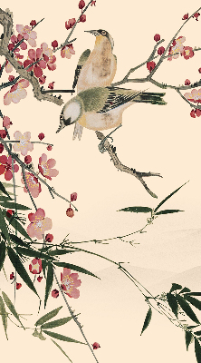 Store enrouleur occultant à fleurs de cerisier et oiseaux