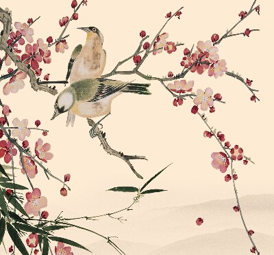 Store enrouleur occultant à fleurs de cerisier et oiseaux