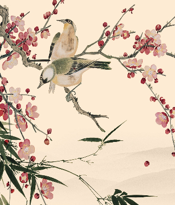 Store enrouleur occultant à fleurs de cerisier et oiseaux