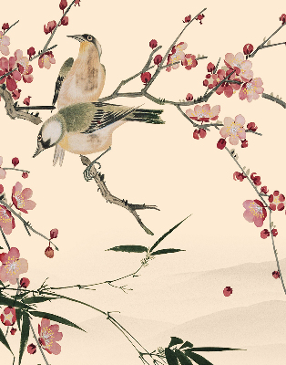 Store enrouleur occultant à fleurs de cerisier et oiseaux