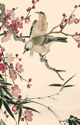 Store enrouleur occultant à fleurs de cerisier et oiseaux