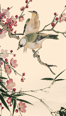 Store enrouleur occultant à fleurs de cerisier et oiseaux