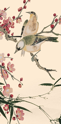 Store enrouleur occultant à fleurs de cerisier et oiseaux