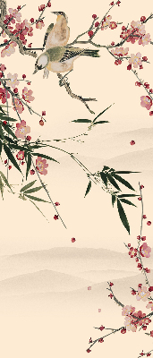 Store enrouleur occultant à fleurs de cerisier et oiseaux