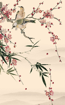 Store enrouleur occultant à fleurs de cerisier et oiseaux