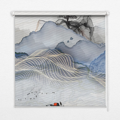 Store occultant fenêtre avec motif de montagnes floues