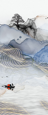Store occultant fenêtre avec motif de montagnes floues