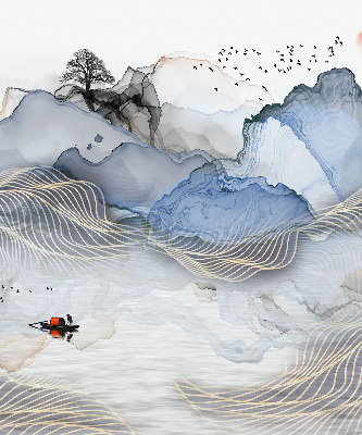 Store occultant fenêtre avec motif de montagnes floues