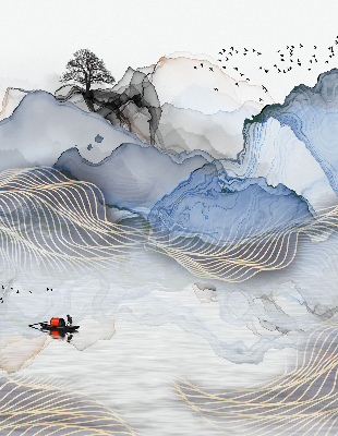 Store occultant fenêtre avec motif de montagnes floues