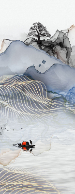 Store occultant fenêtre avec motif de montagnes floues