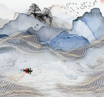 Store occultant fenêtre avec motif de montagnes floues