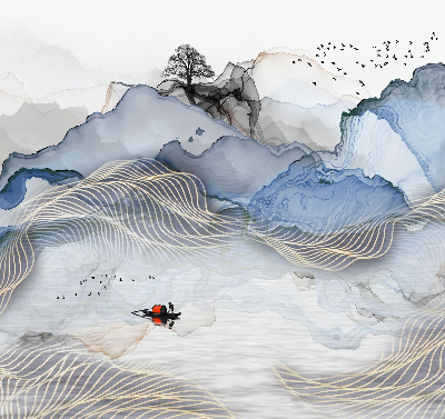 Store occultant fenêtre avec motif de montagnes floues