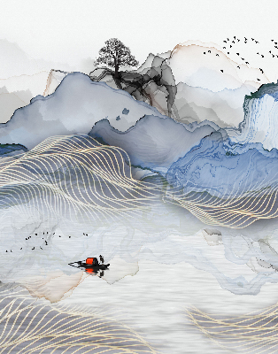 Store occultant fenêtre avec motif de montagnes floues