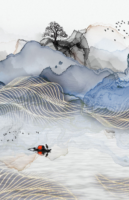 Store occultant fenêtre avec motif de montagnes floues