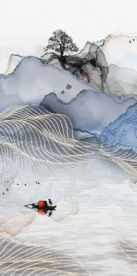 Store occultant fenêtre avec motif de montagnes floues