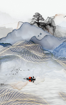 Store occultant fenêtre avec motif de montagnes floues
