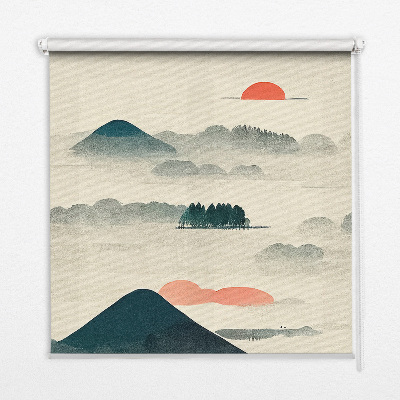 Store fenêtre intérieur avec motif de montagnes peintes