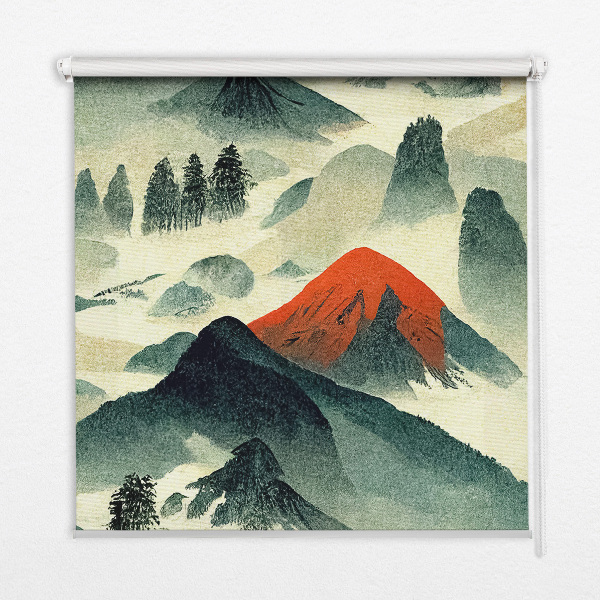 Store enrouleur occultant avec motif montagnes dans le brouillard